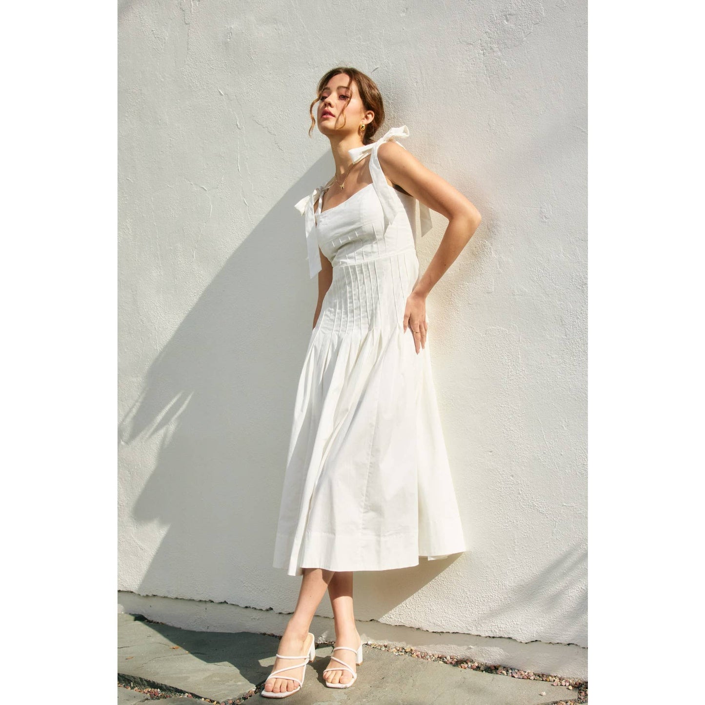 Elegant Sunrise Self Tie Pleated Midi Dress: NAVY / FD12862-CP553
