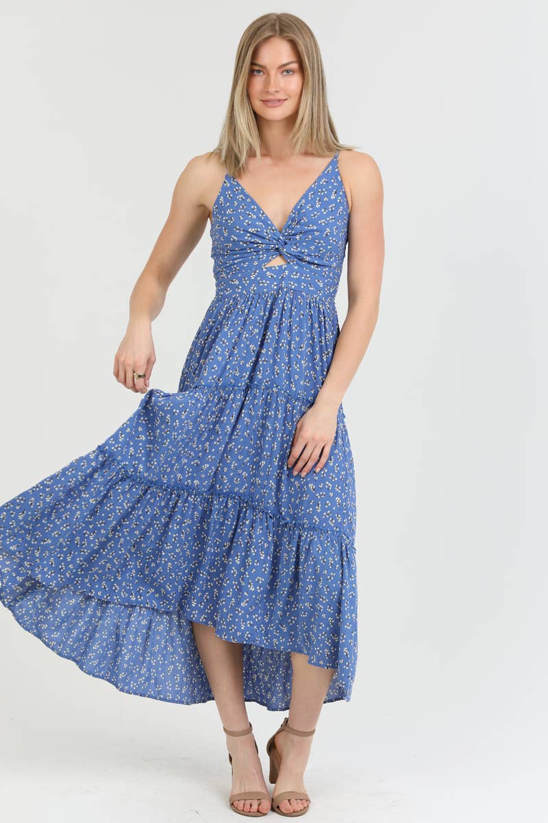 C4A91-WA27 V NECK TWIST FRONT CUT OUT MAXI DRESS