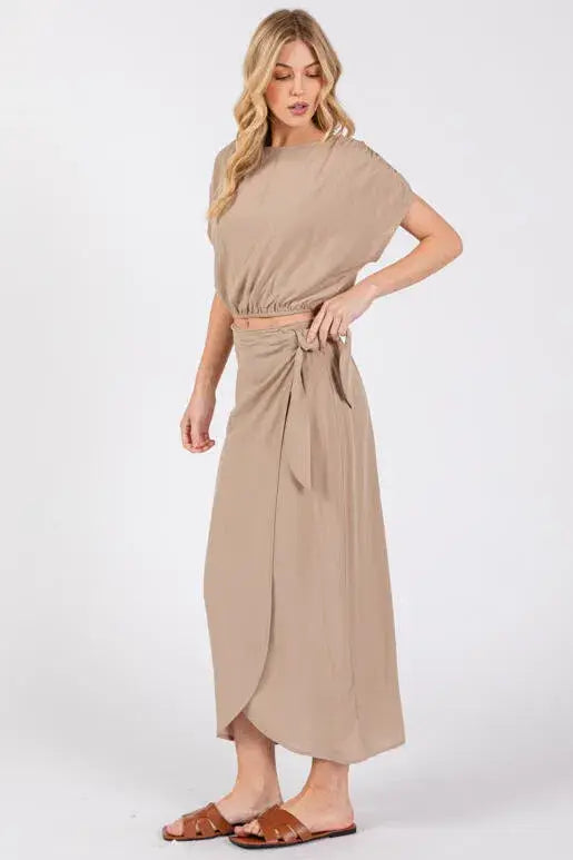 Wrap Midi Skirt With Side Tie - NS80148A: Sage Green