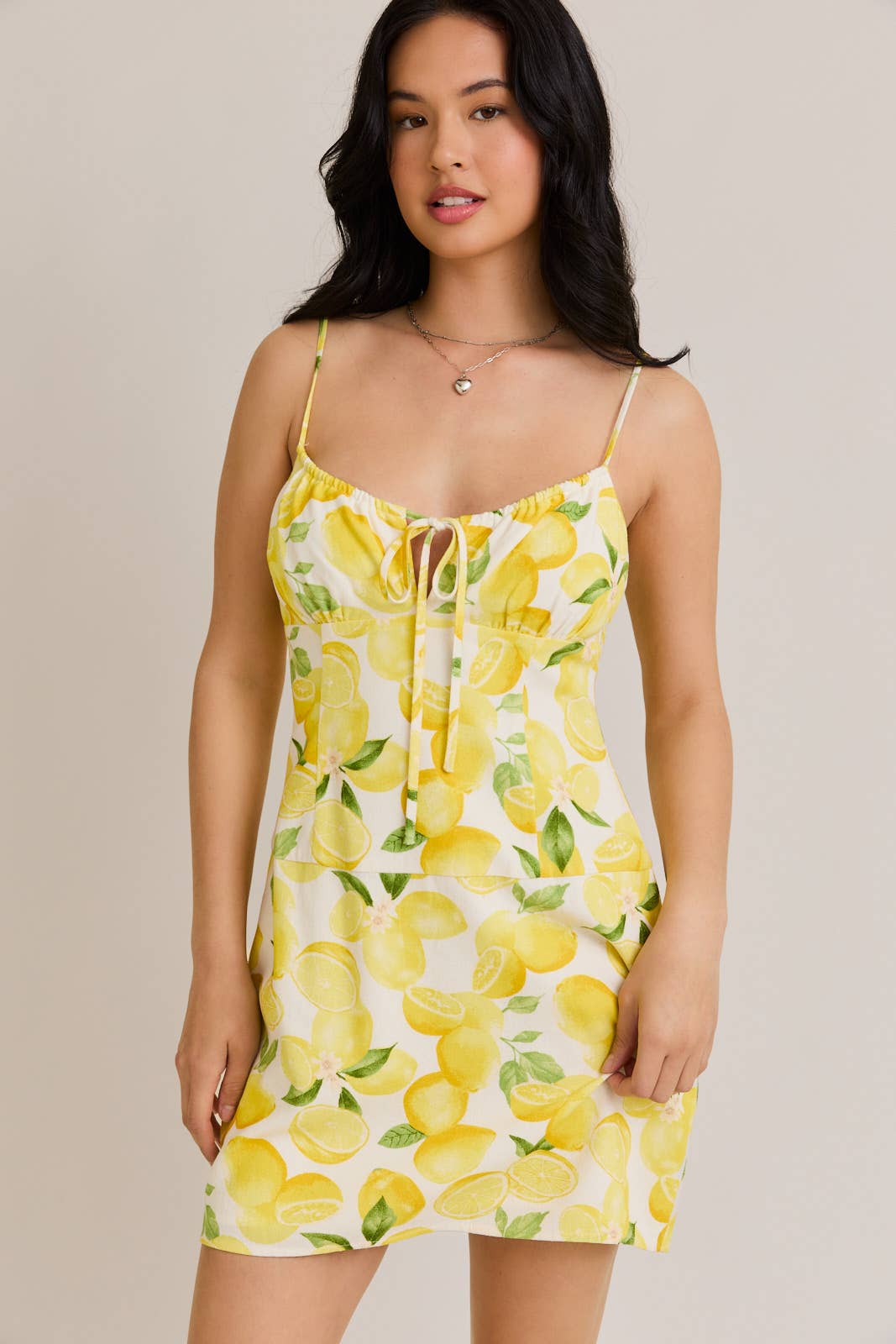 SHIRRED NECK LOW WAIST DRESS: CREAM-YELLOW / SD3094