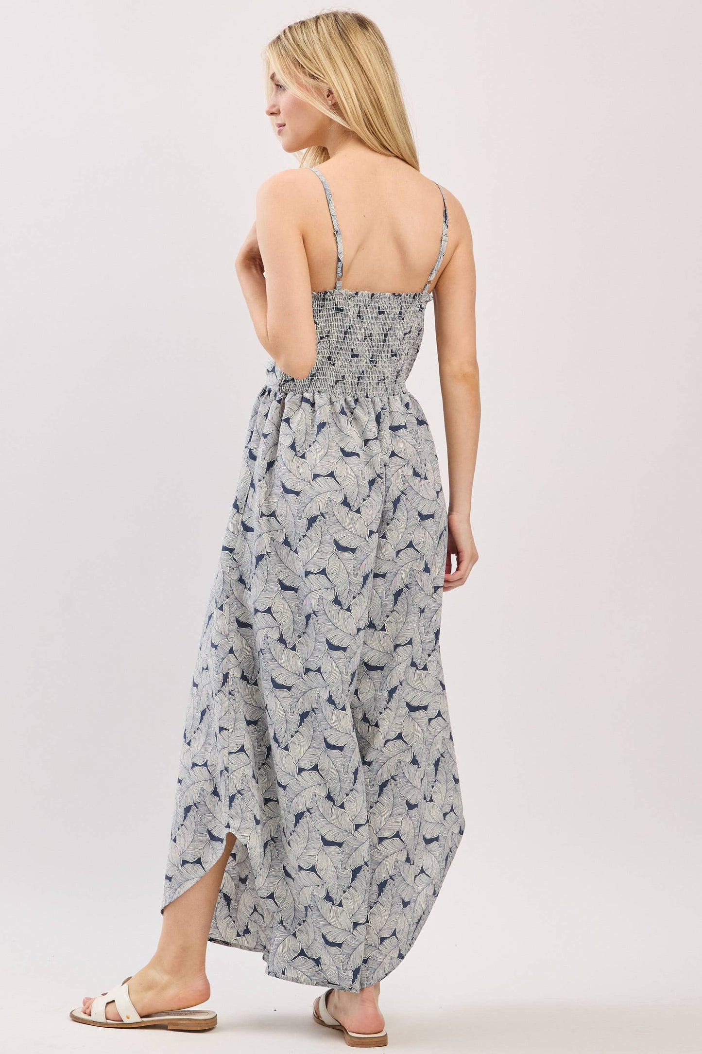 Front Ruched Round Hemming Midi Jumpsuit - VNJU60322A5: Denim Blue