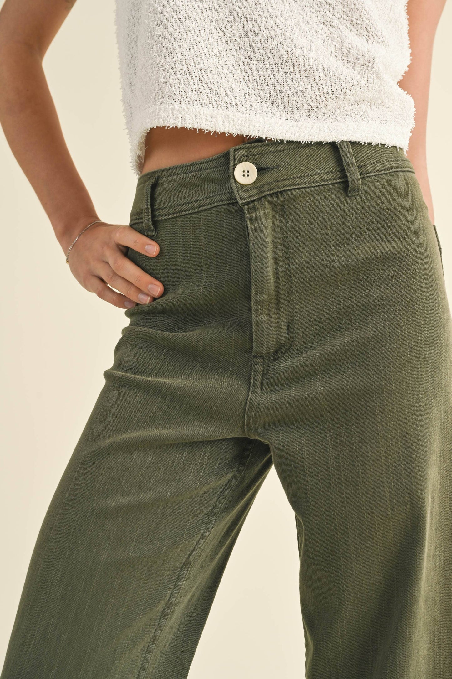 MMP623 STRAIGHT WIDE LEG DENIM PANTS: Brown