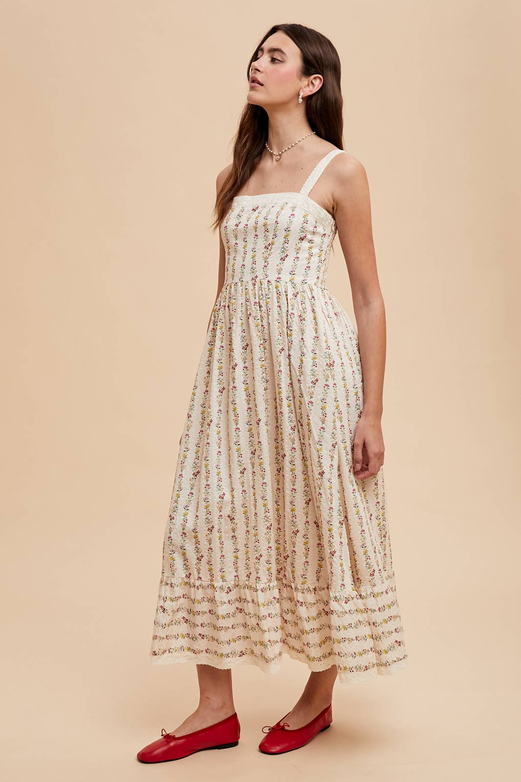 TEXTURED COTTON LACE TRIM MAXI: BUTTERCREAM ILD6328