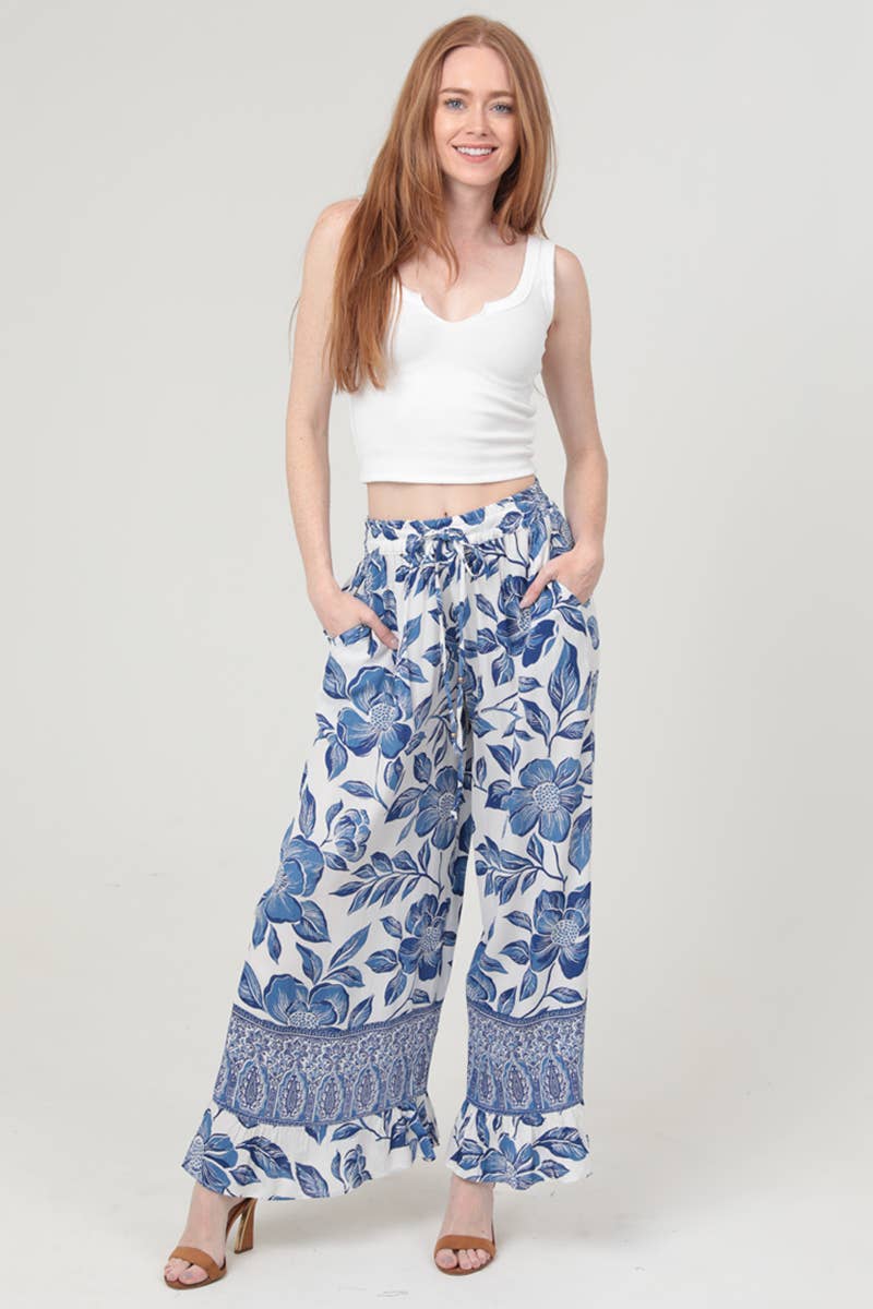 B3717-A933 PRINTED WIDE LEG PANTS: SAGE