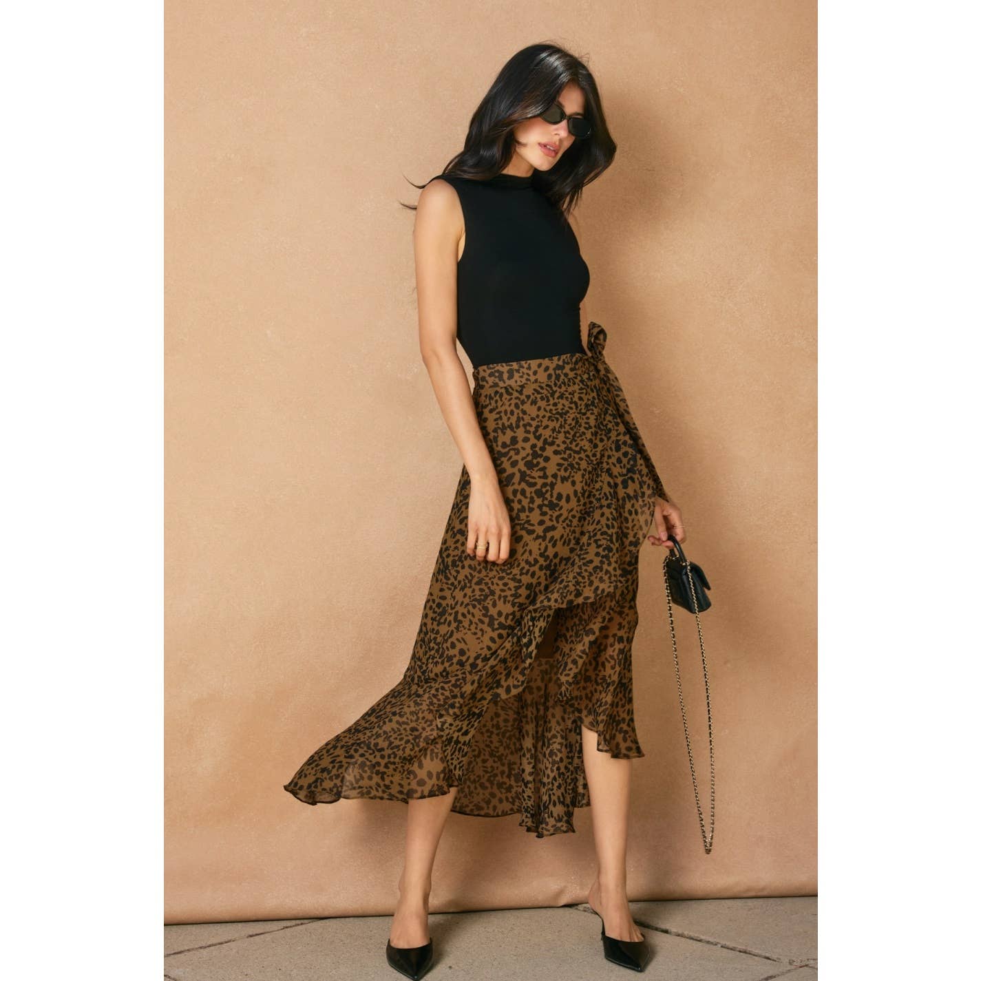 Jungle Fury Ruffled Hem Wrap Skirt: TOFFEE BROWN / FS11375-P2184
