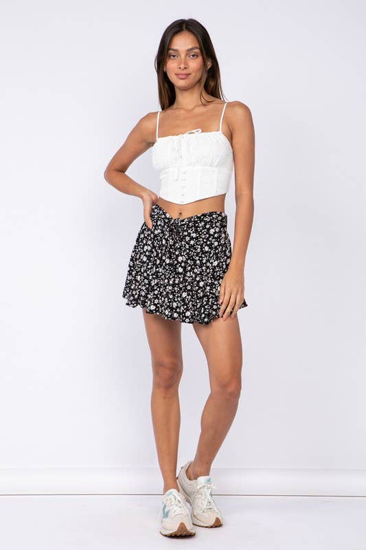 WHITE EYELET SLEEVELESS FRONT BUTTON CROP TOP: Purity / ST-T1037F