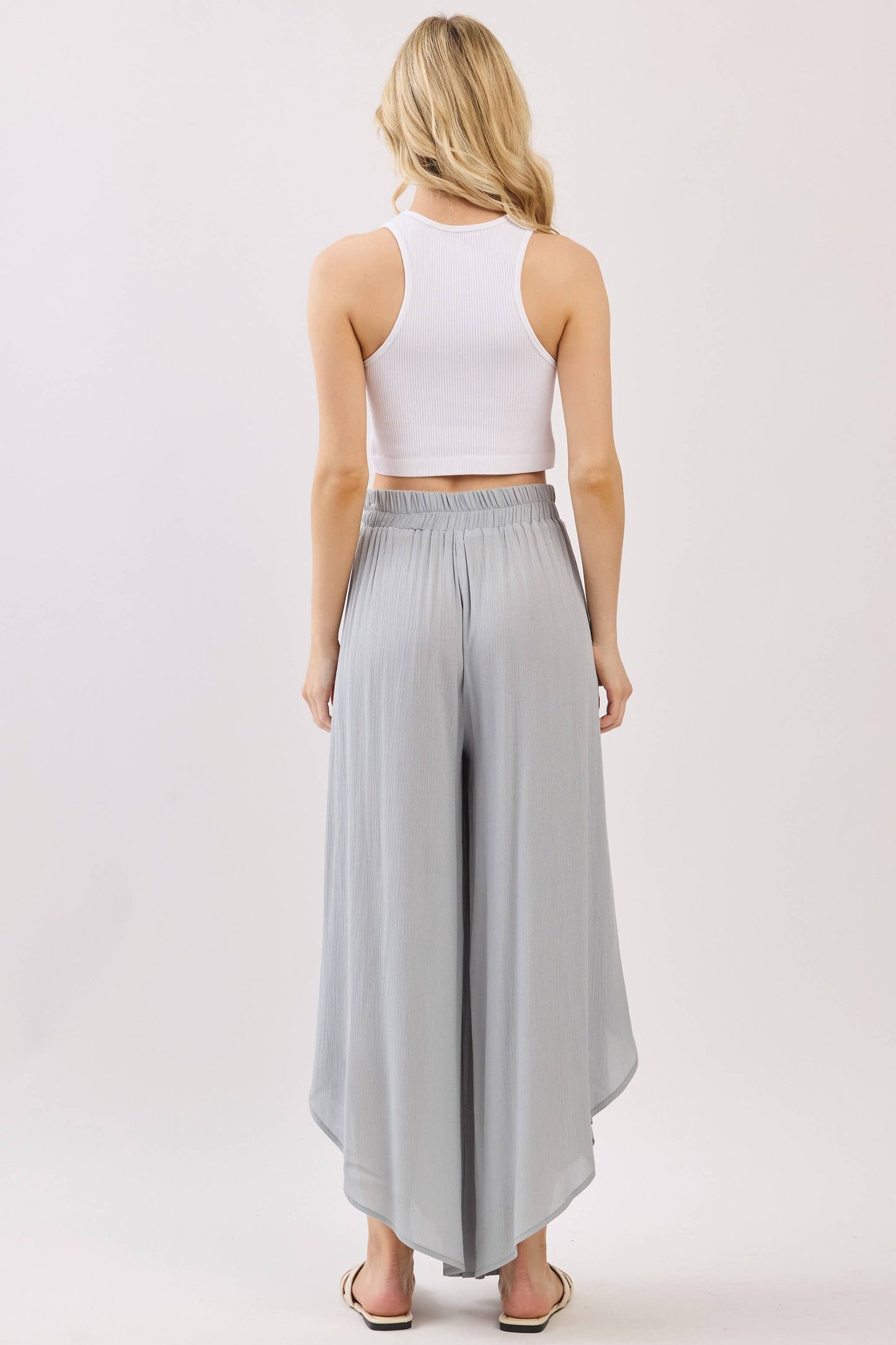 Overlap Detail Wide Leg Pants - NP70175: Vintage Denim