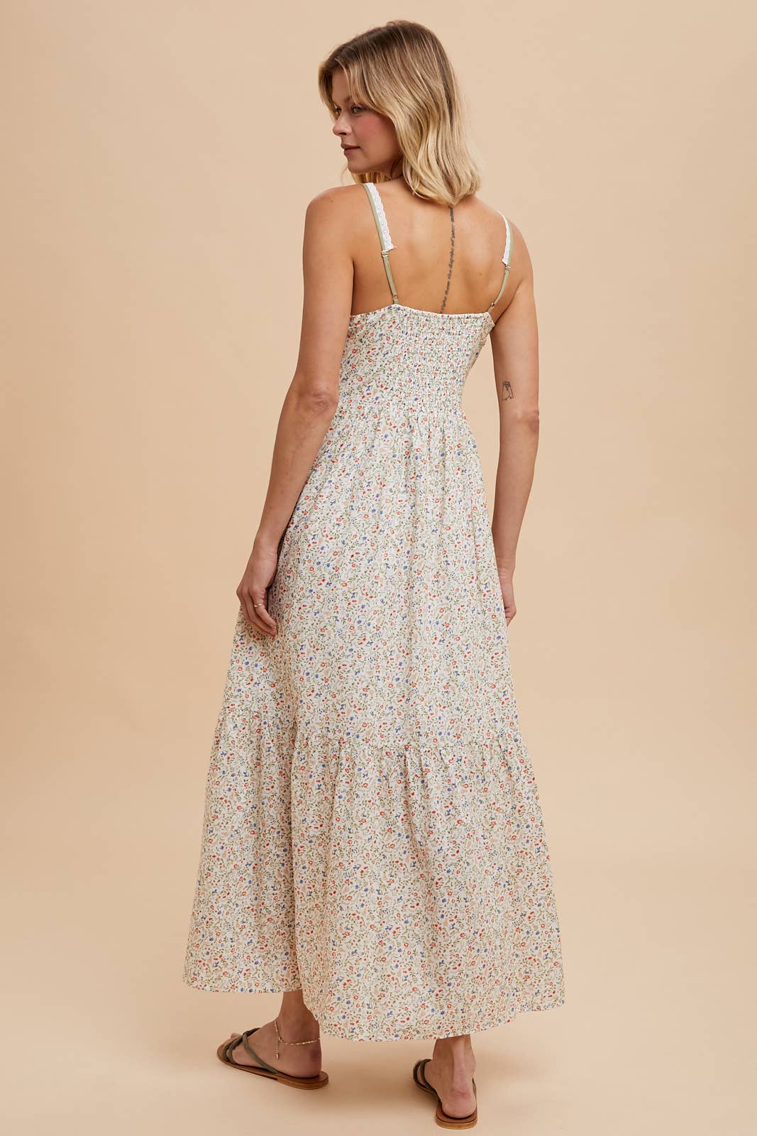COTTON FLORAL BUTTON DOWN MAXI: CREME RED BLUE / ILD5699