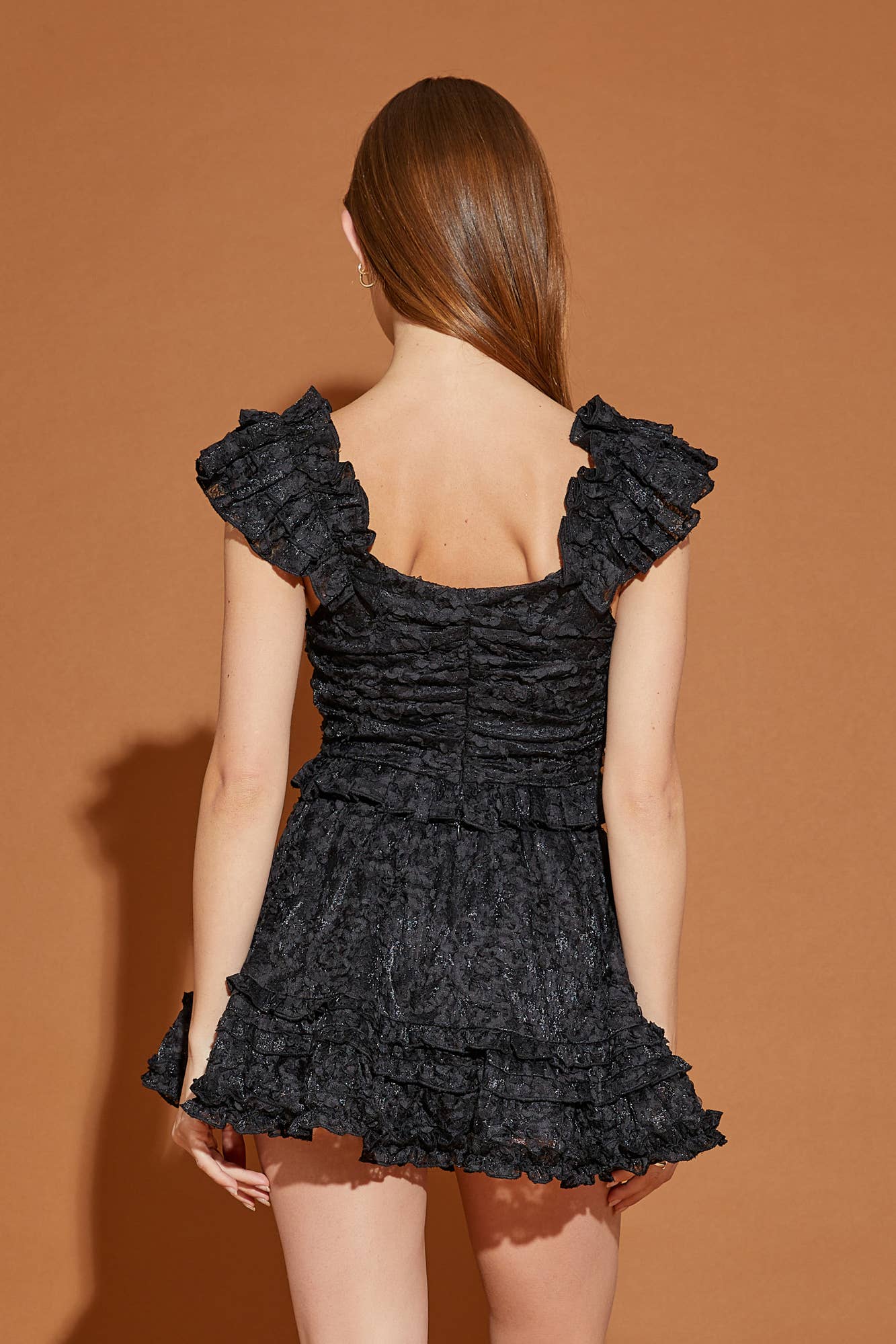FLORAL LACE FLUTTER SLEEVE TOP: WHITE / S21665