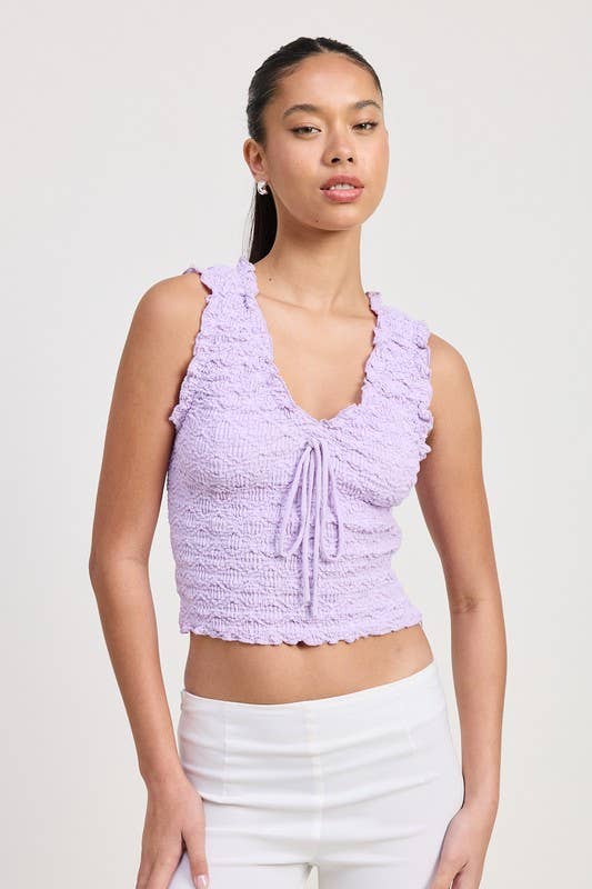 SLEEVELESS RUFFLE TOP: BLACK / IPK2054T
