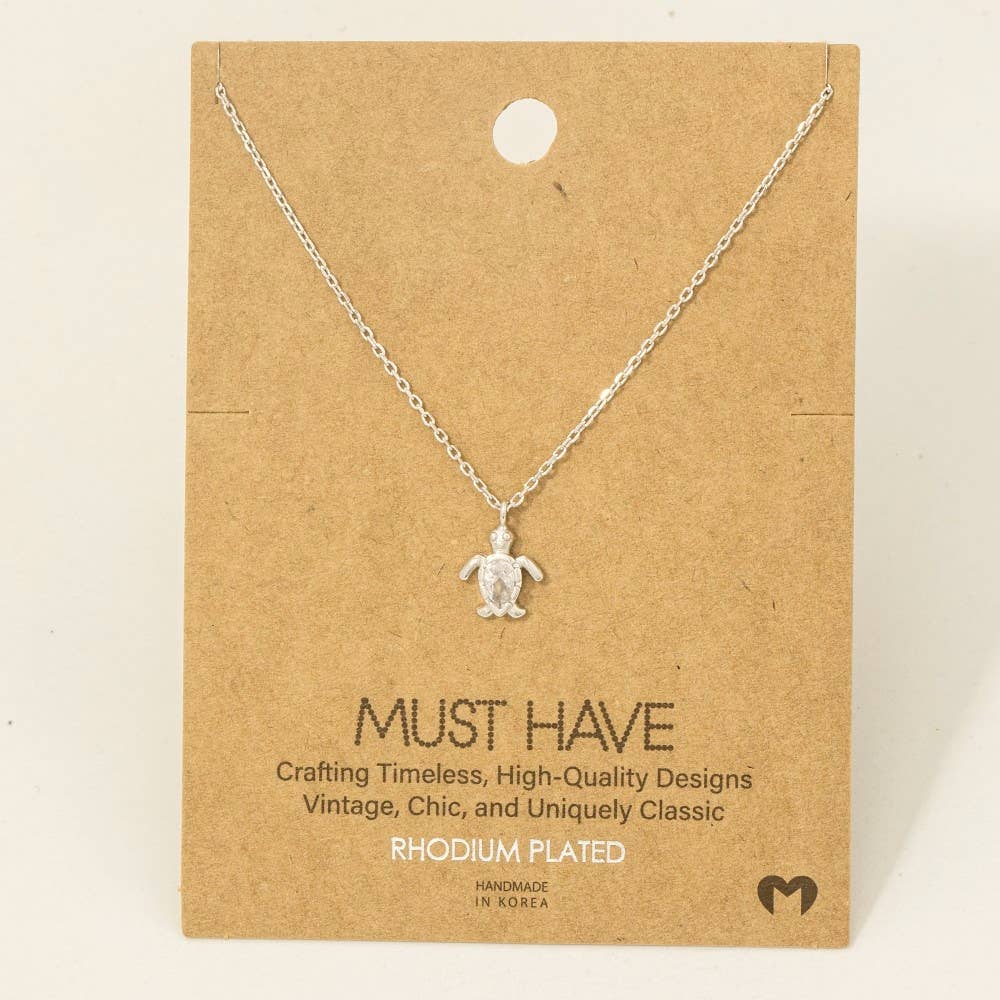 Gold Dipped Cz Turtle Pendant Necklace: G