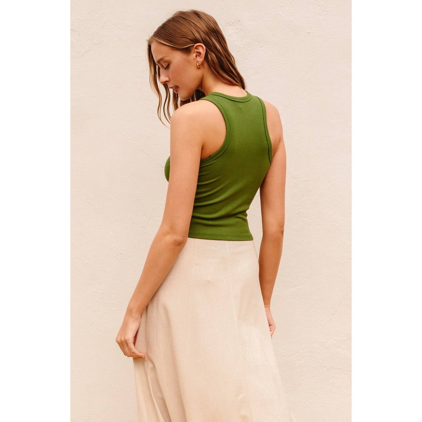 FT10597-P1364_2 Ribbed Racerback Tank Top: OLIVE