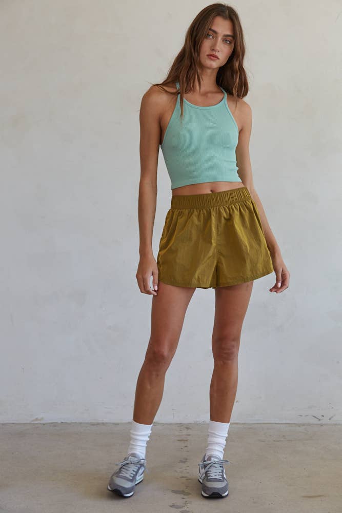S1053 | High Quality Seamless Sleeveless Halter Neck Top: Burnt Olive /