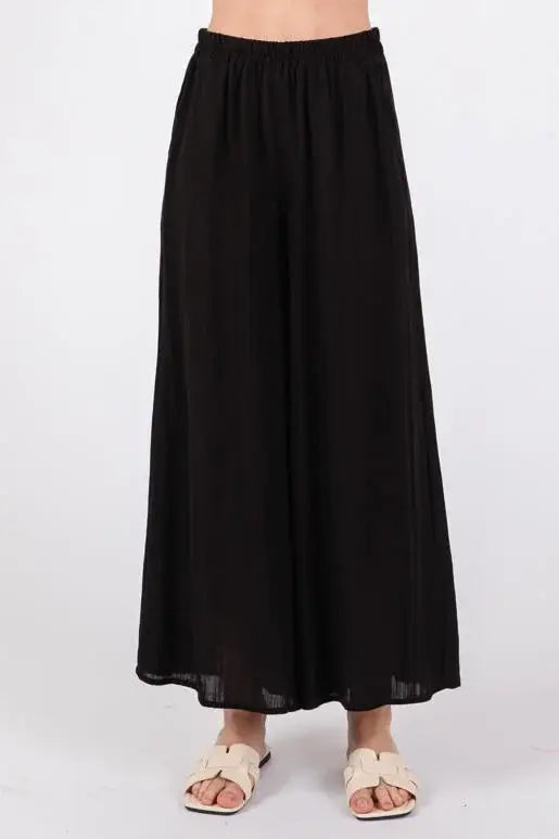 Woven Wide Leg Pull on Pants - NP16207E10: Sage Green
