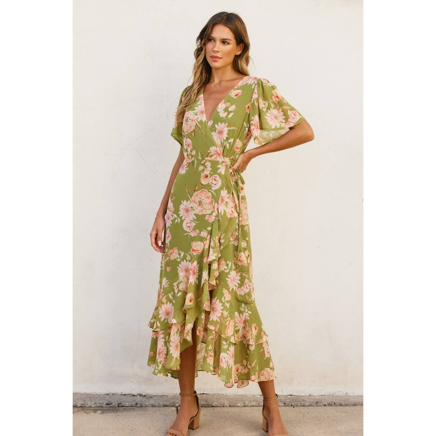 Dream Girl Double Ruffled Hem Wrap Dress: LILY FLORAL / FD10522-P1574_1