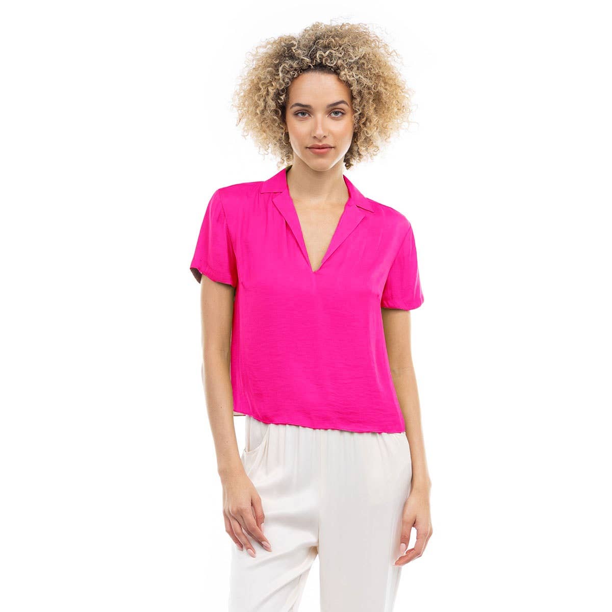Notched Collar Crop Blouse: YALE / SB119449-B