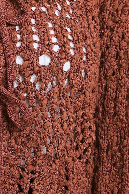 Front Tie Crochet Effect Sweater Top: Brown / SWJ2251