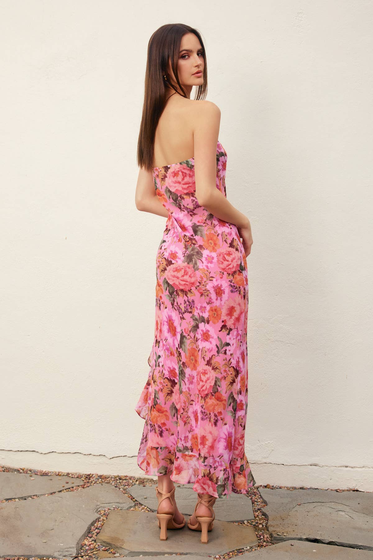 Garden Party Strapless Ruffled Slit Maxi Dress: ROSE LAVENDER / FD12726-P2091