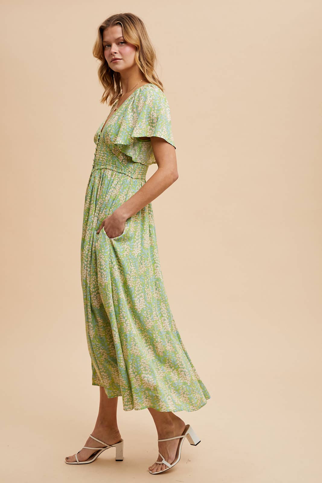 SMOCKED WAIST BUTTON DOWN MAXI: FERN / ILD5844-C