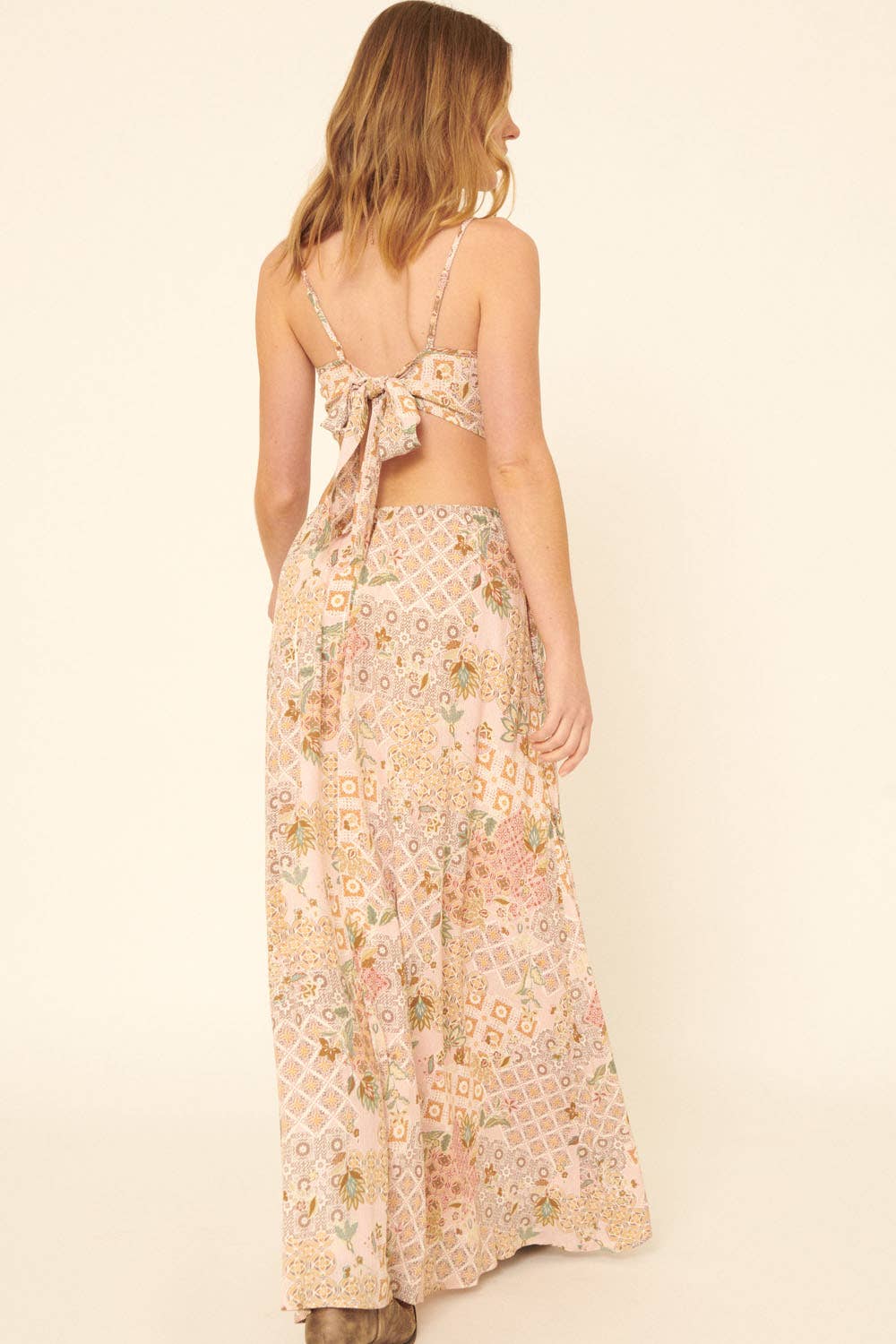 Floral Patch Straight Neck Cami Cutout Mini Dress: Blush