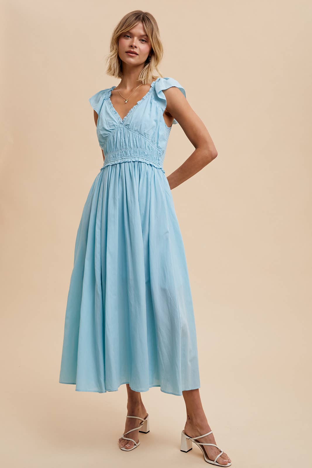 COTTON BLEND SWEETHEART MAXI DRESS: OFF-WHITE / ILD5656