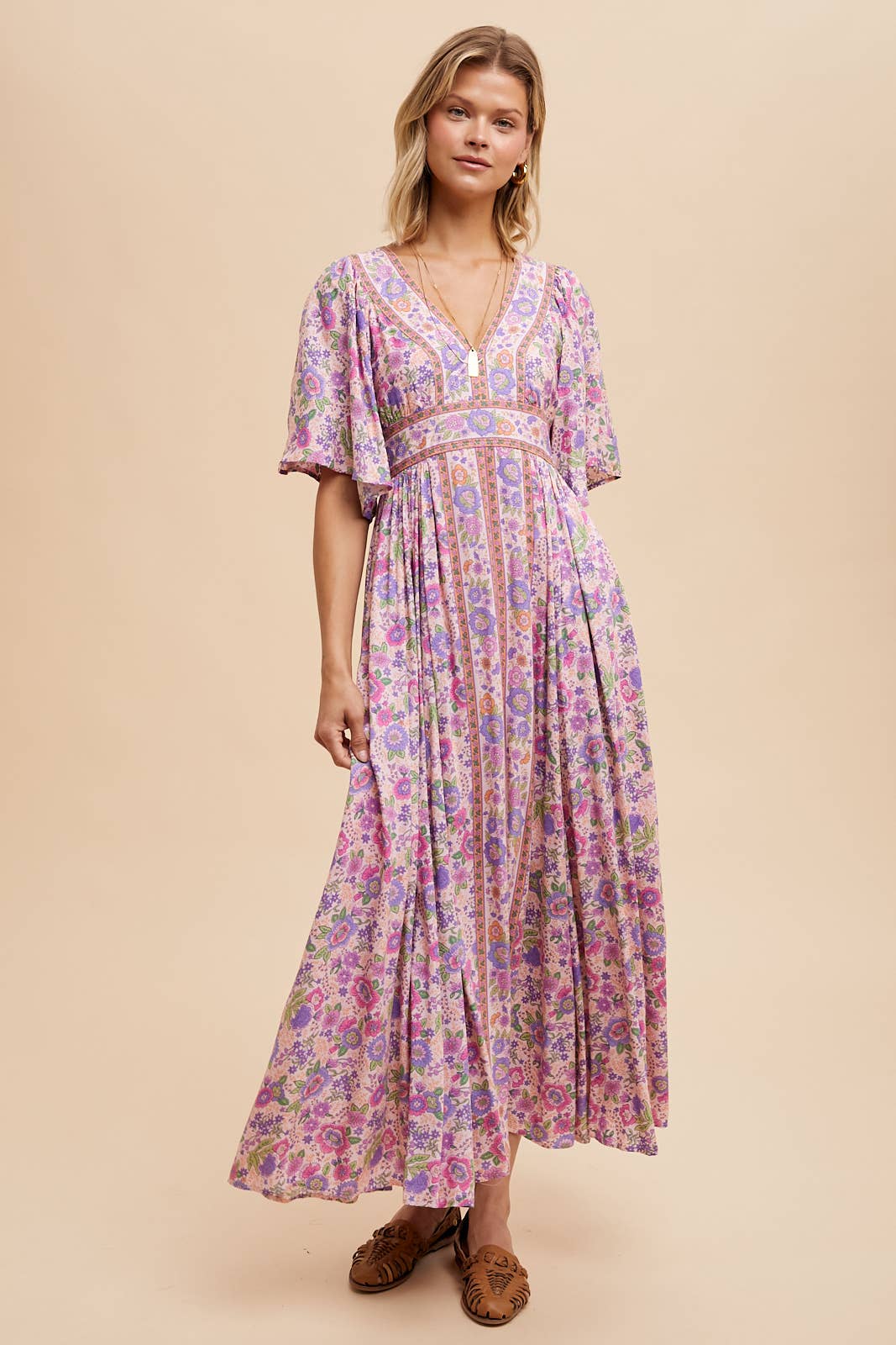 BORDER PRINT FLUTTER SLEEVE MAXI: MIDNIGHT / ILD5756