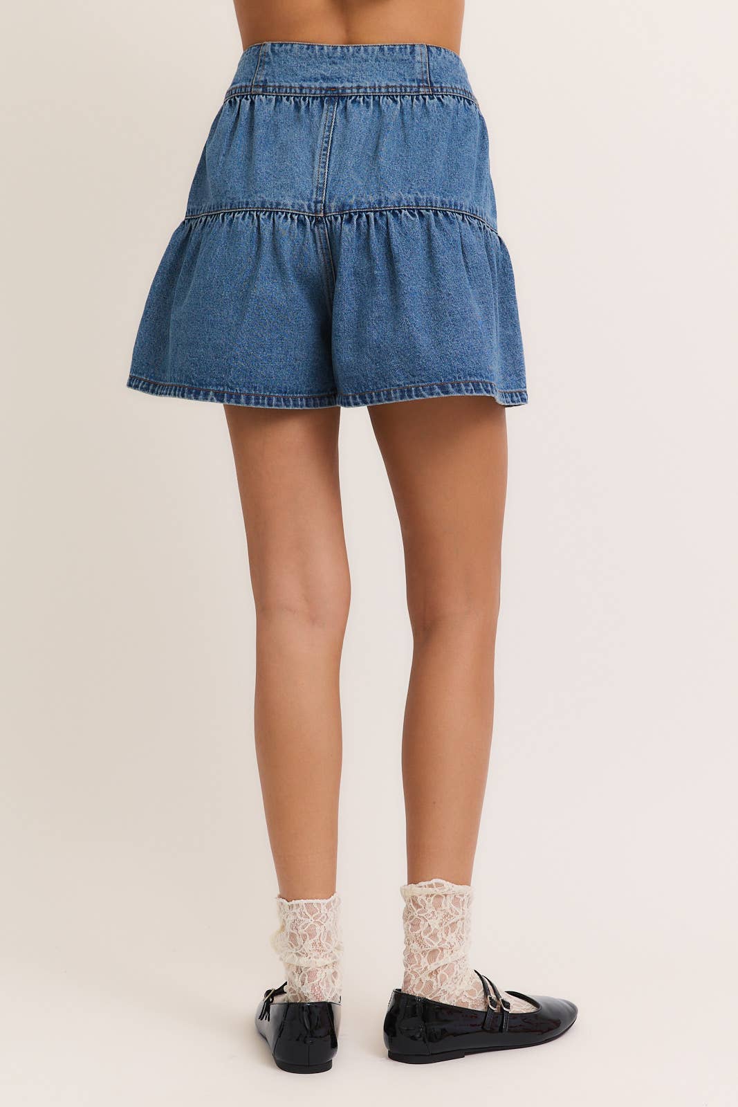 HIGH WAIST FLARE SHORTS: DENIM / SP2588