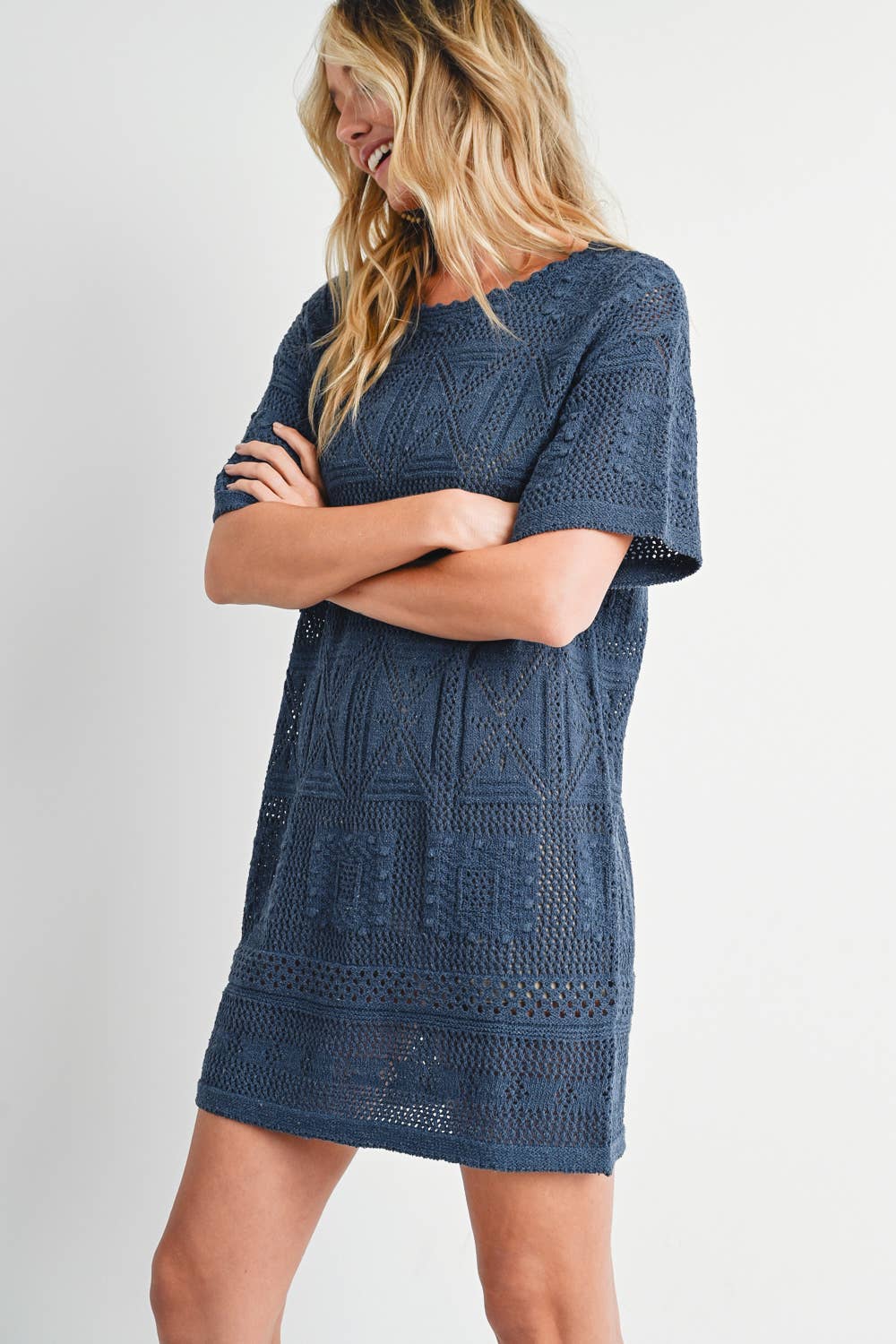 AZTEC KNIT SHIFT DRESS: NATURAL / D02051