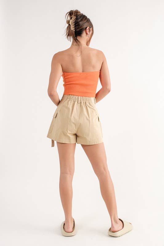 PT17054 - Stella Twist Front Rib Knit Bandeau Top: BLACK