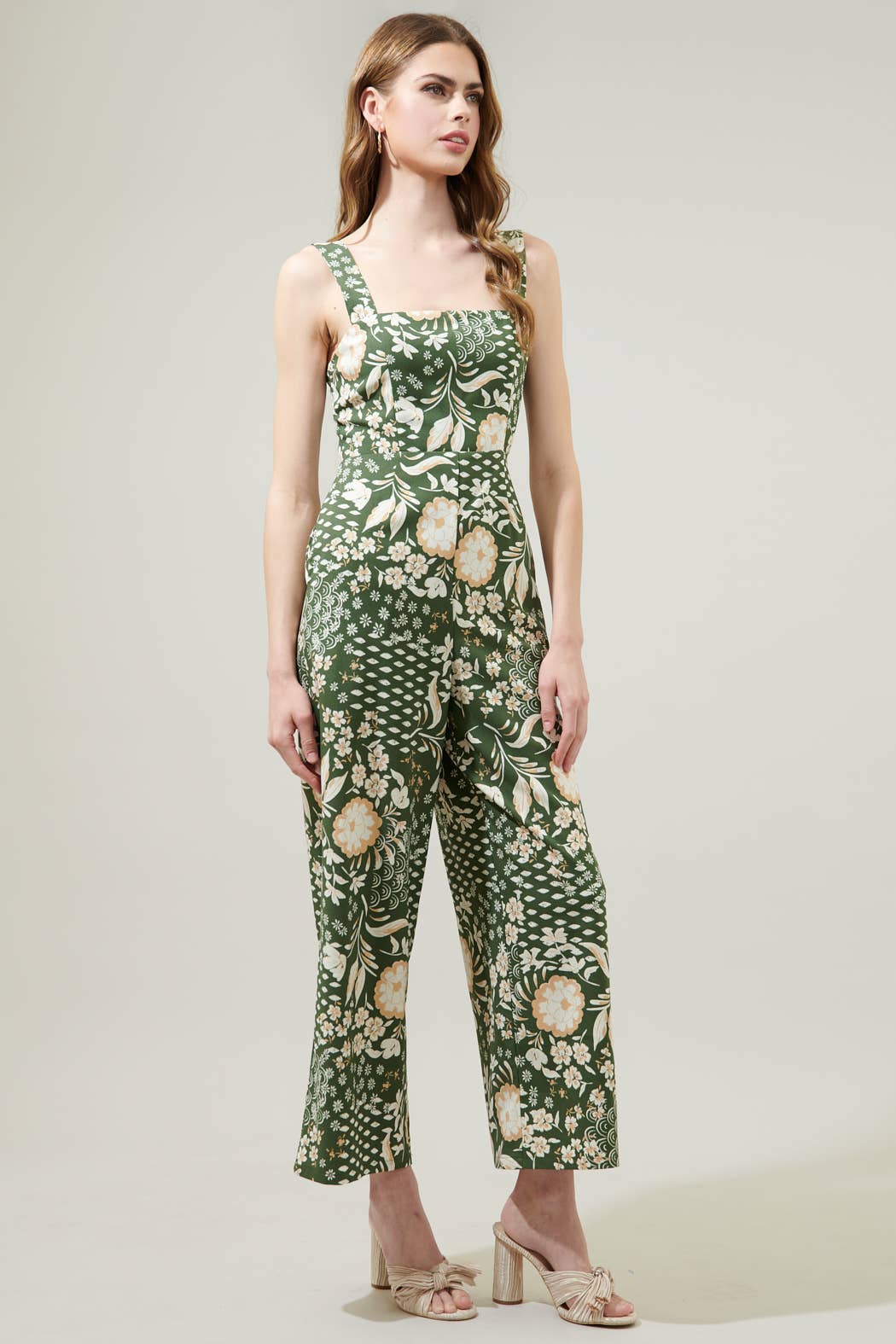 Fernwood Floral Sweet Stuff Wide Leg Jumpsuit: Olive Green