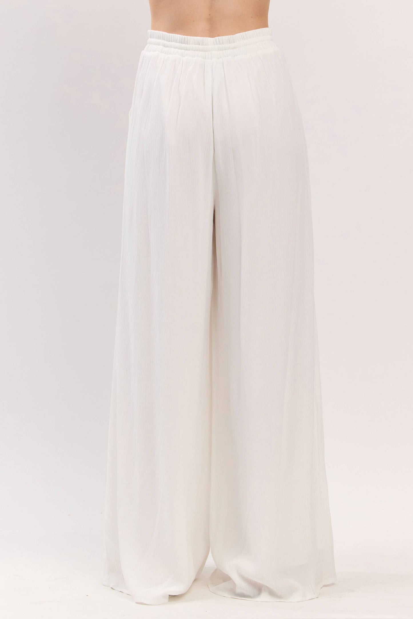 Solid Elastic Waistband Wide Leg Pants - VP3973: Ivory