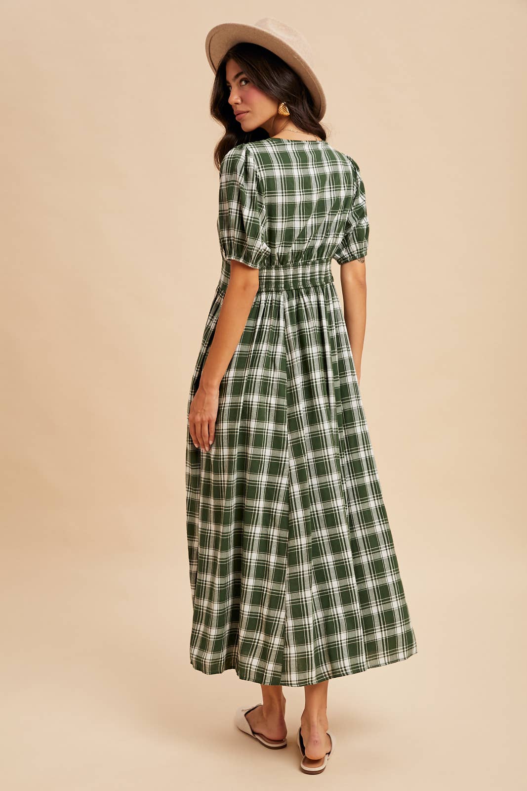 PLAID BUTTON DOWN MAXI DRESS: CHESTNUT / ILD6400