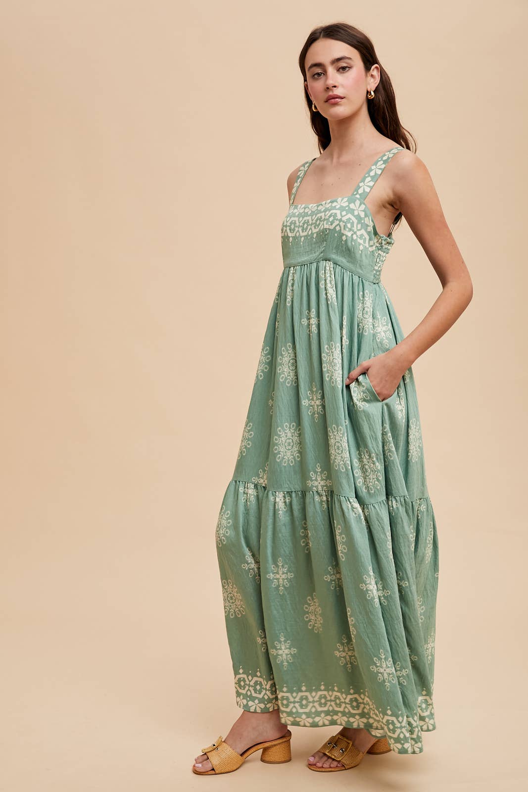 BORDER PRINT MAXI DRESS: BRAN / ILD6311
