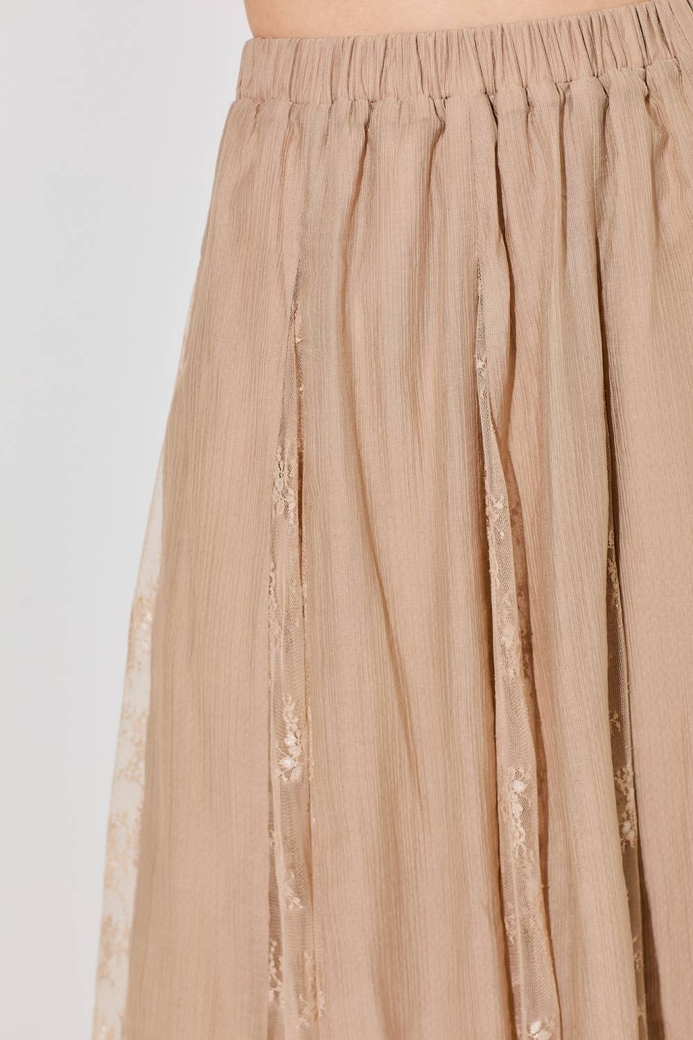 PRINTED FLORAL SHEER MAXI SKIRT: TAUPE / BK1338