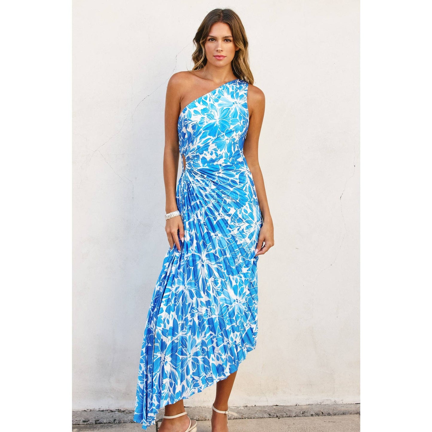 Afterglow Asymmetrical Pleated Maxi Dress: BLUE STAR / FD10589-P1929