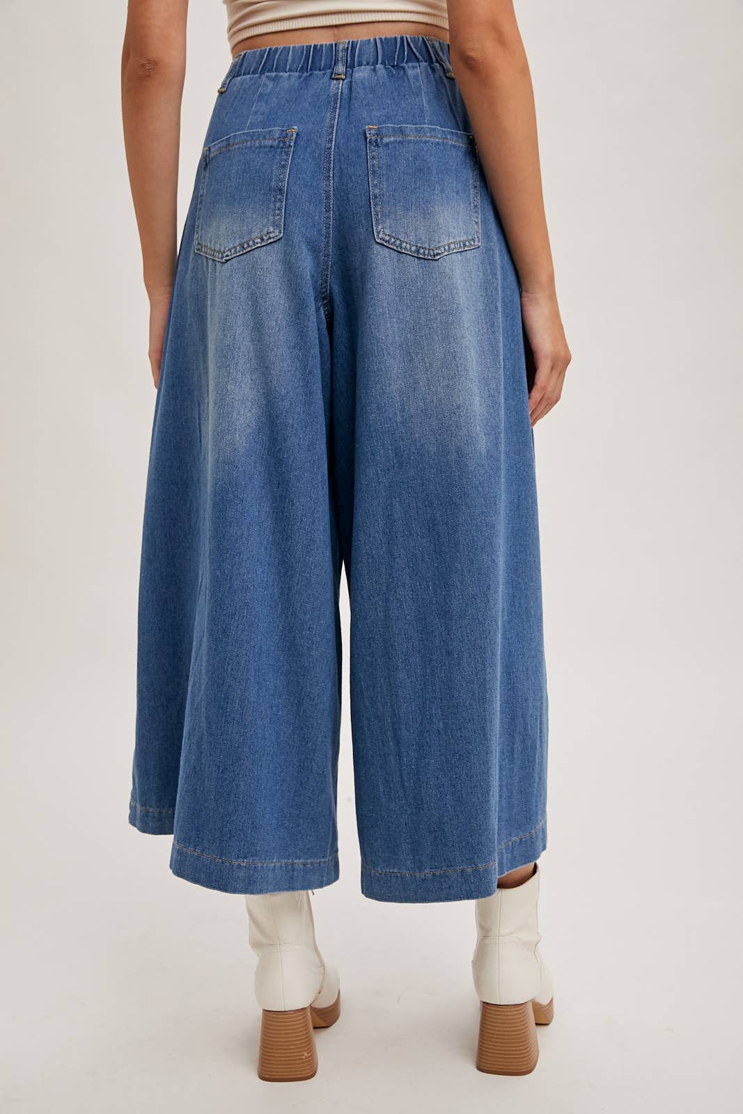 DENIM WIDE LEG CROP JEANS: LT.WASH / B02227