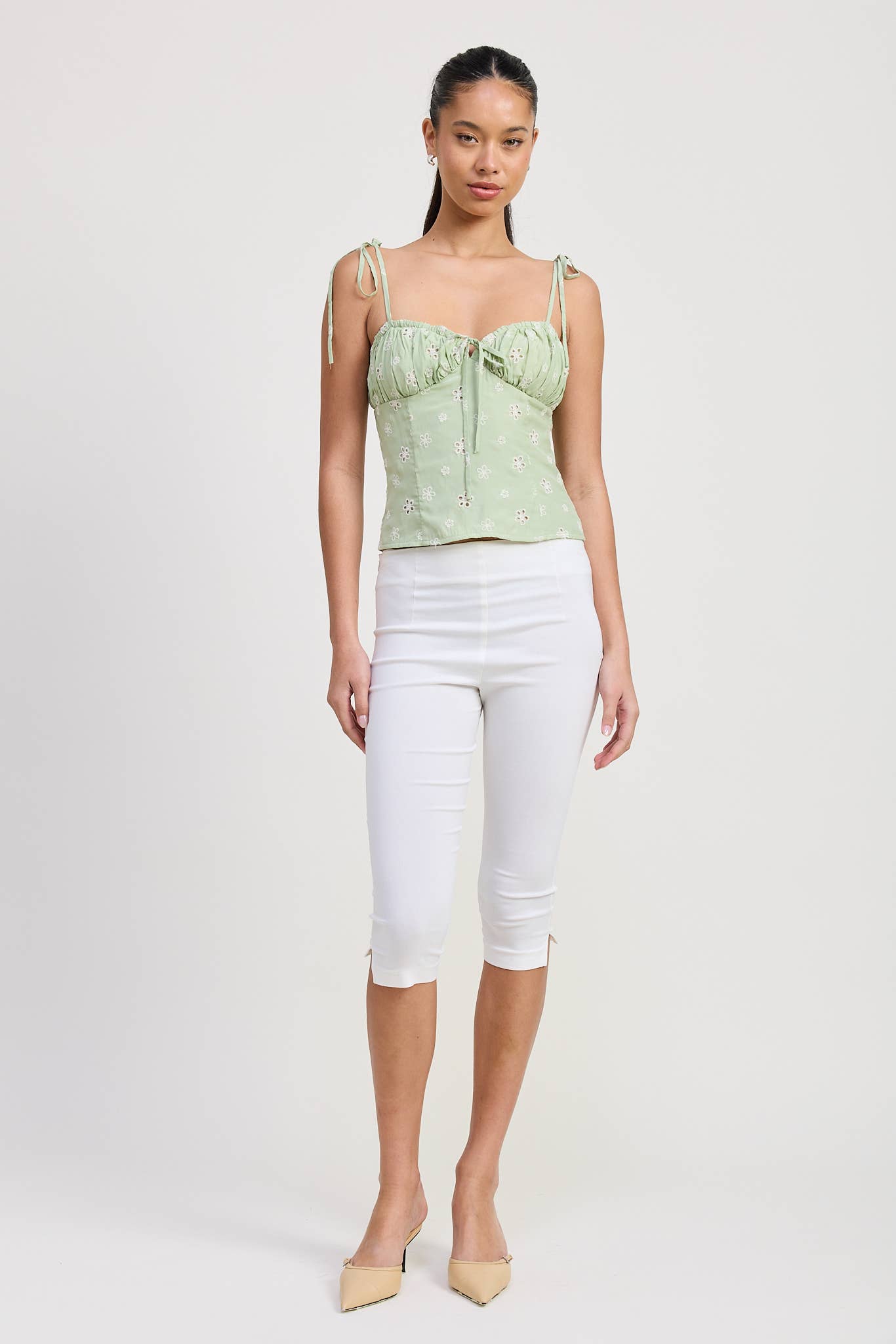 BUSTIER TOP WITH SHOULDER TIES: MINT / IPA2598T
