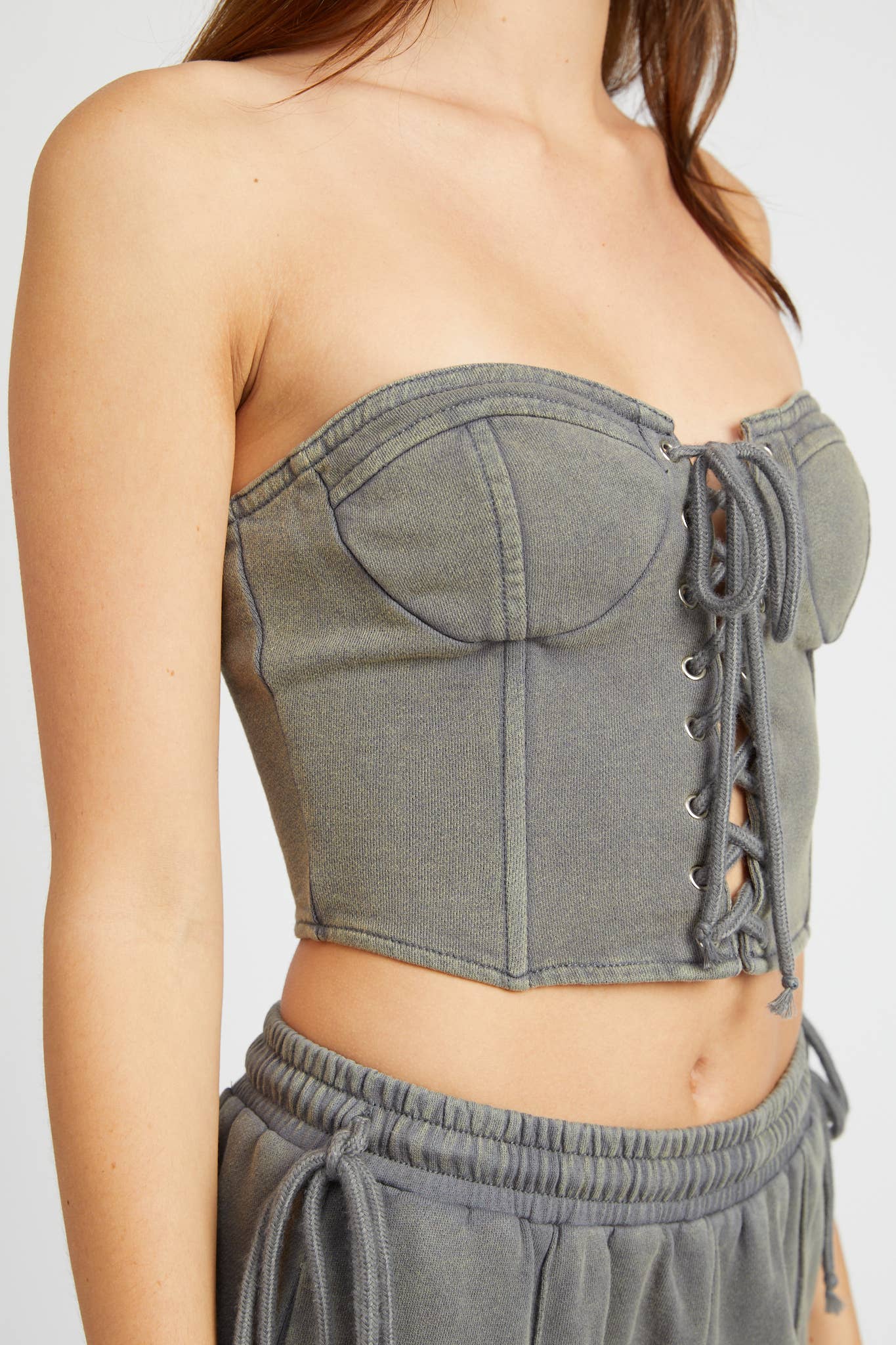 FRENCH TERRY STRAPLESS BUSTIER TOP: NAVY