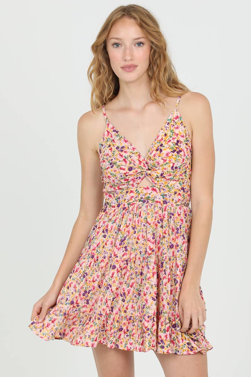 C4143-A814 V NECK TWIST FRONT SUNDRESS: LILAC