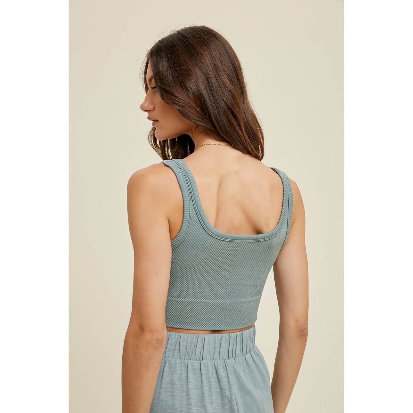 CHEVRON RIBBED SEAMLESS PADDED BRALETTE / WL23-8162: CHARCOAL