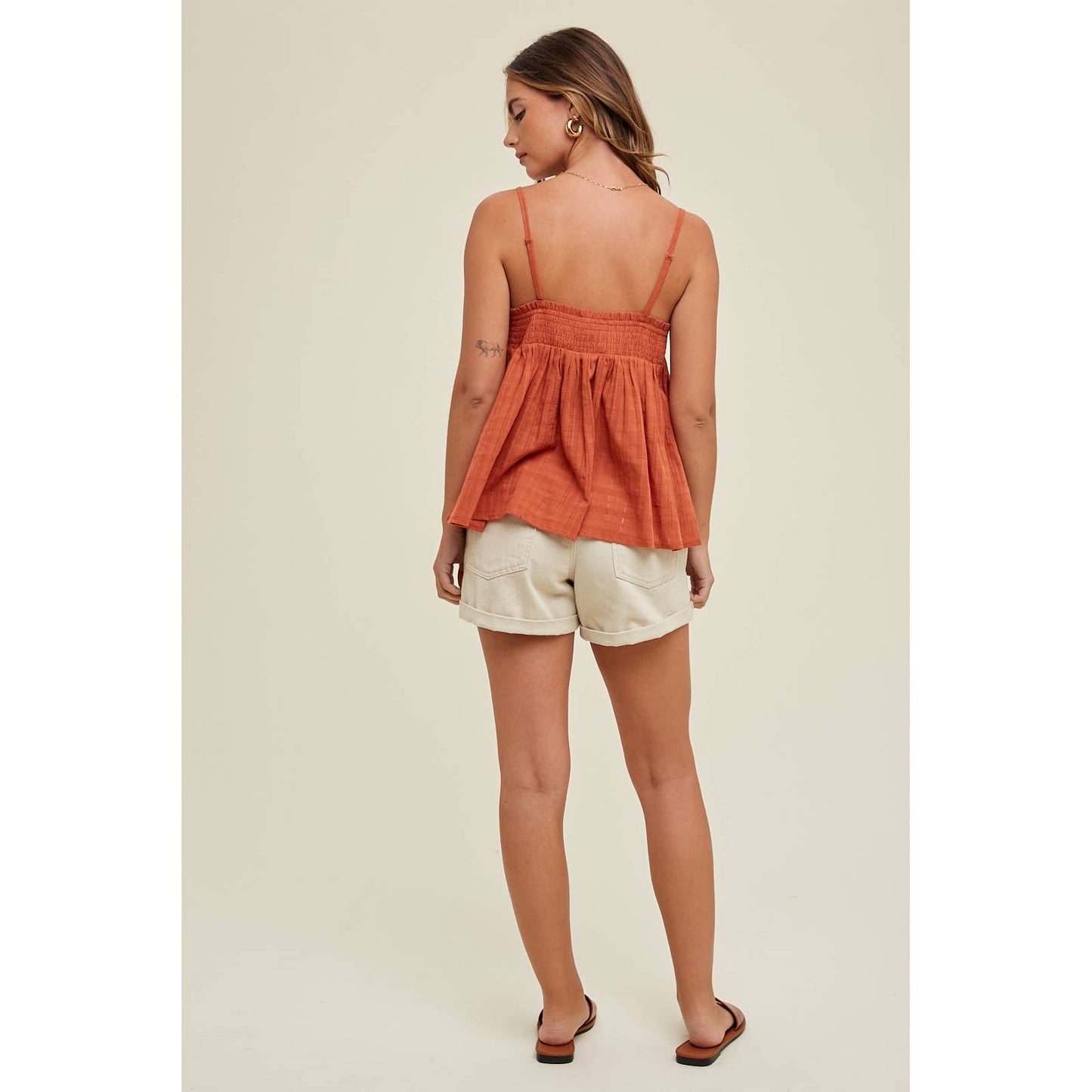 COTTON CAMI TOP WITH EMBROIDERY DETAIL / WL23-8317: IVORY