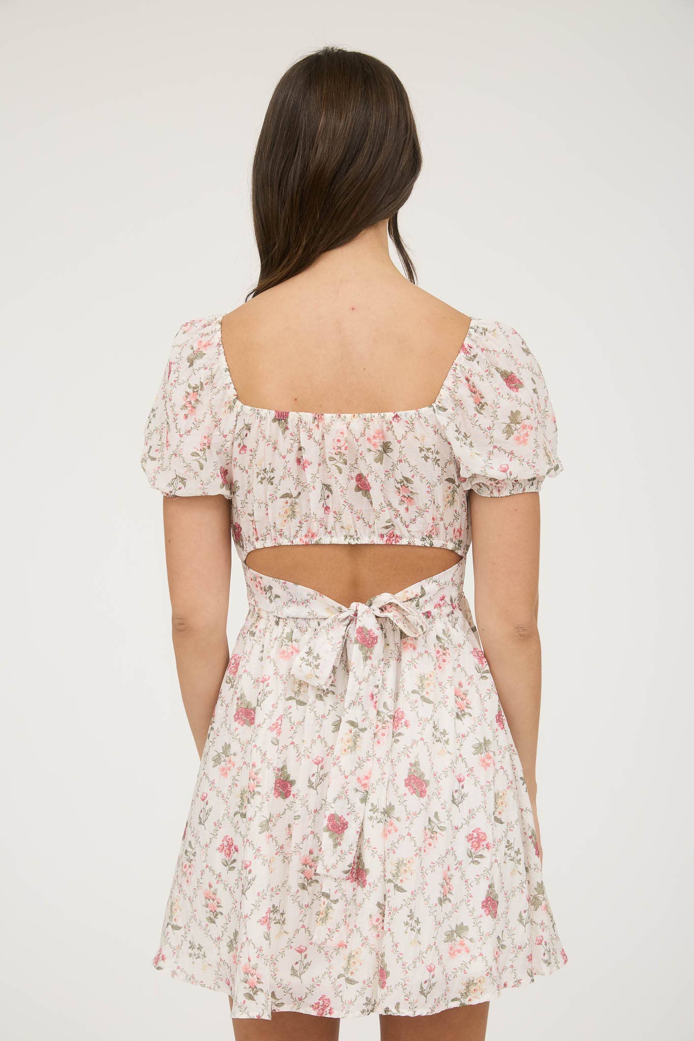 FLORAL CORSET DETAIL BACK TIE MINI DRESS: BURGUNDY CR2456A