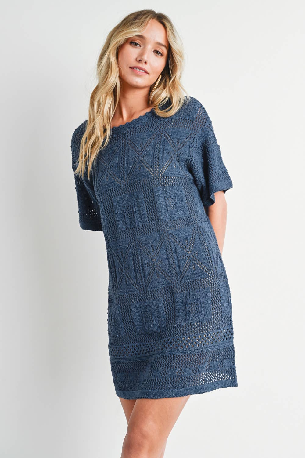 AZTEC KNIT SHIFT DRESS: NATURAL / D02051
