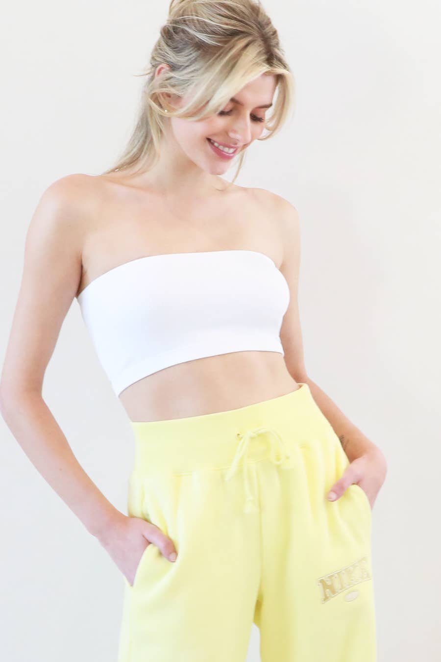 NS8327- Ribbed Bandeau Top: 013 Stone