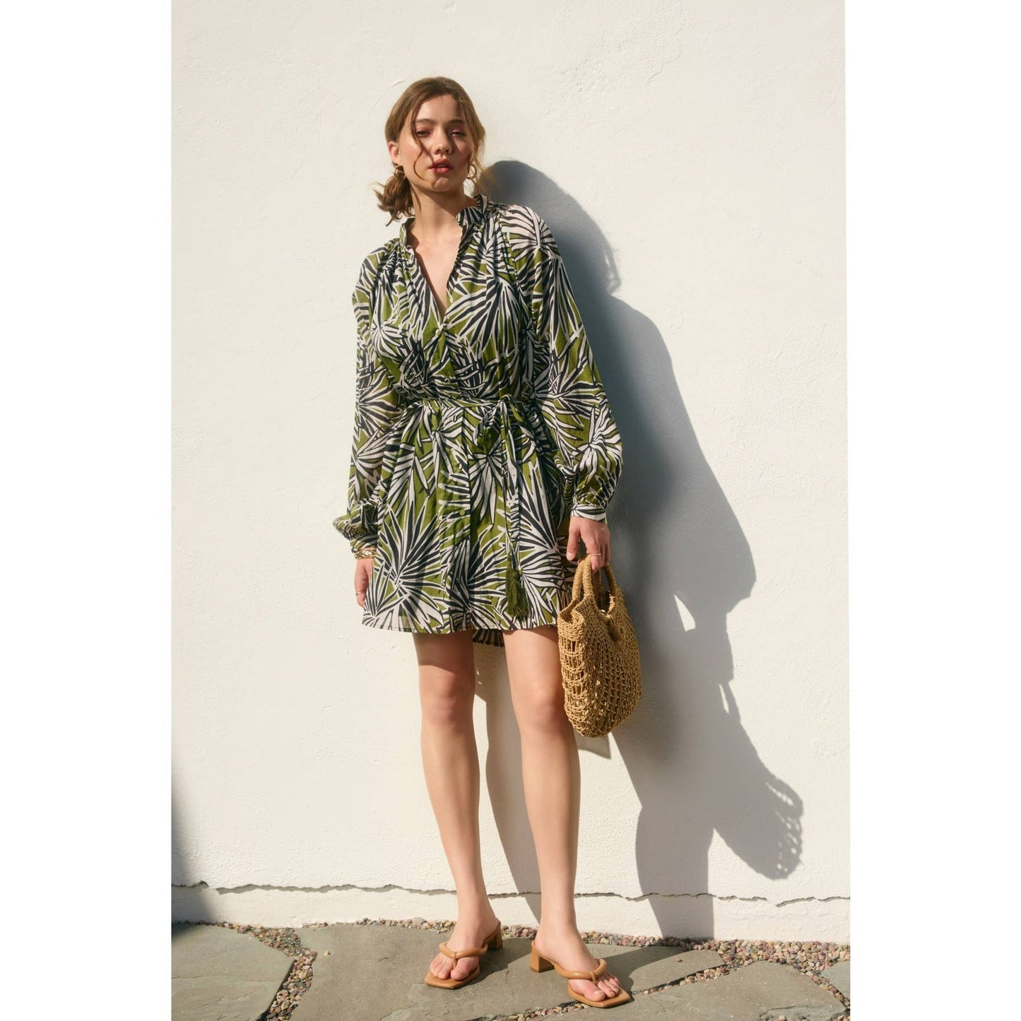 Drifting Dreams Bubble Sleeve Shirt Dress : BANANA PALM / FD12172-P1706_2