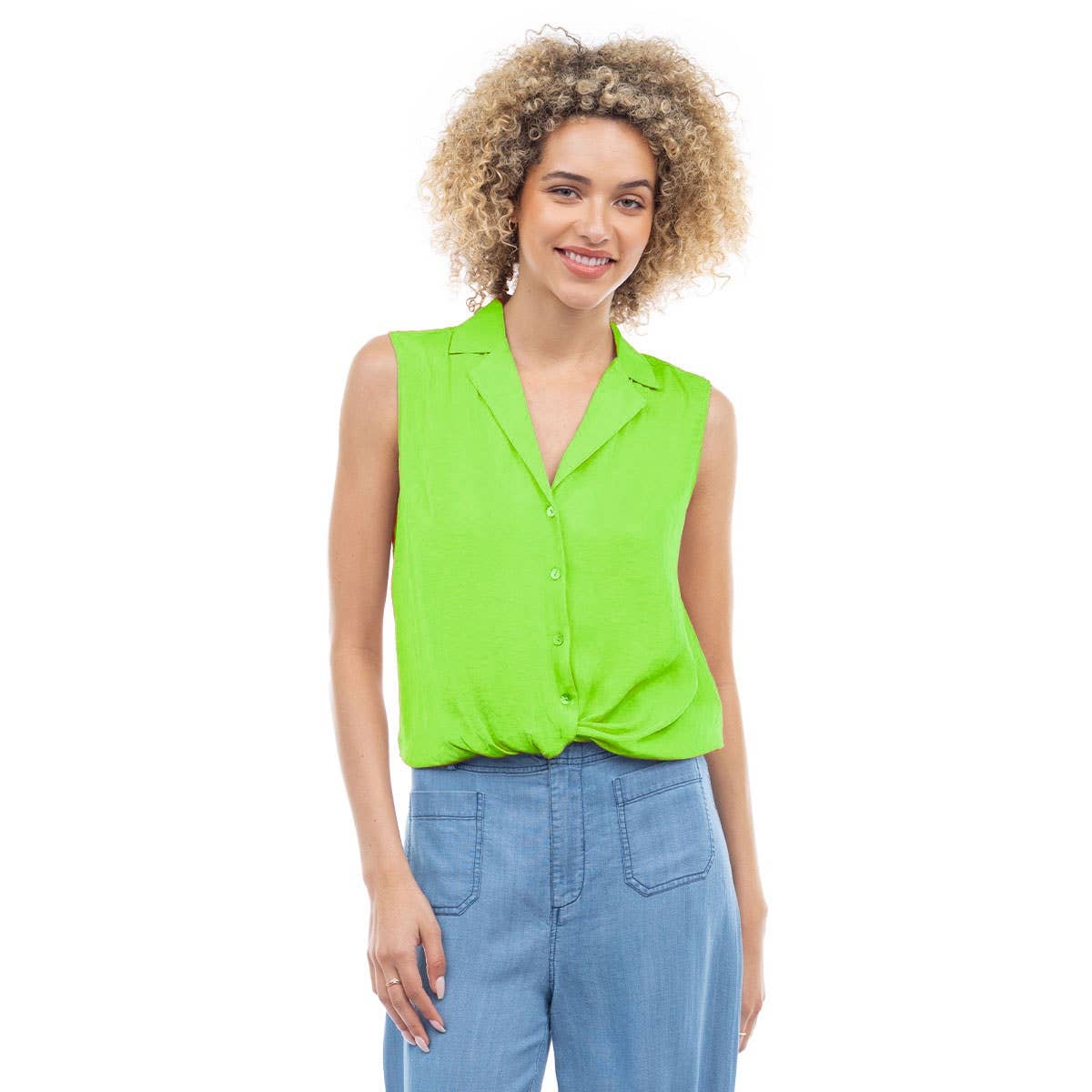 Knotted Sleeveless Collared Top: Papyrus / ET119375A-F