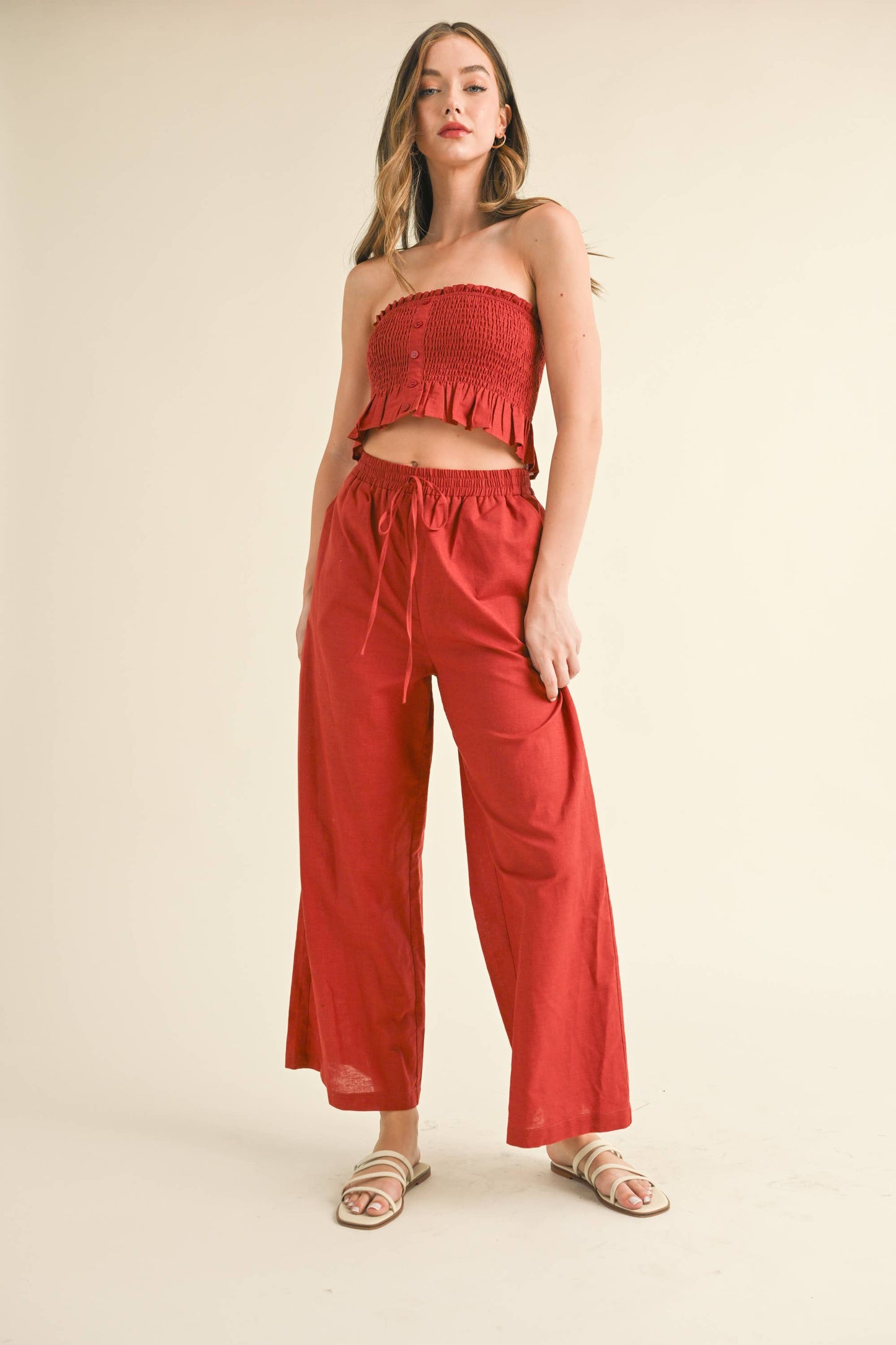 💖Pants Only💖IST5605 LINEN ANKLE PANTS: DARK DENIM