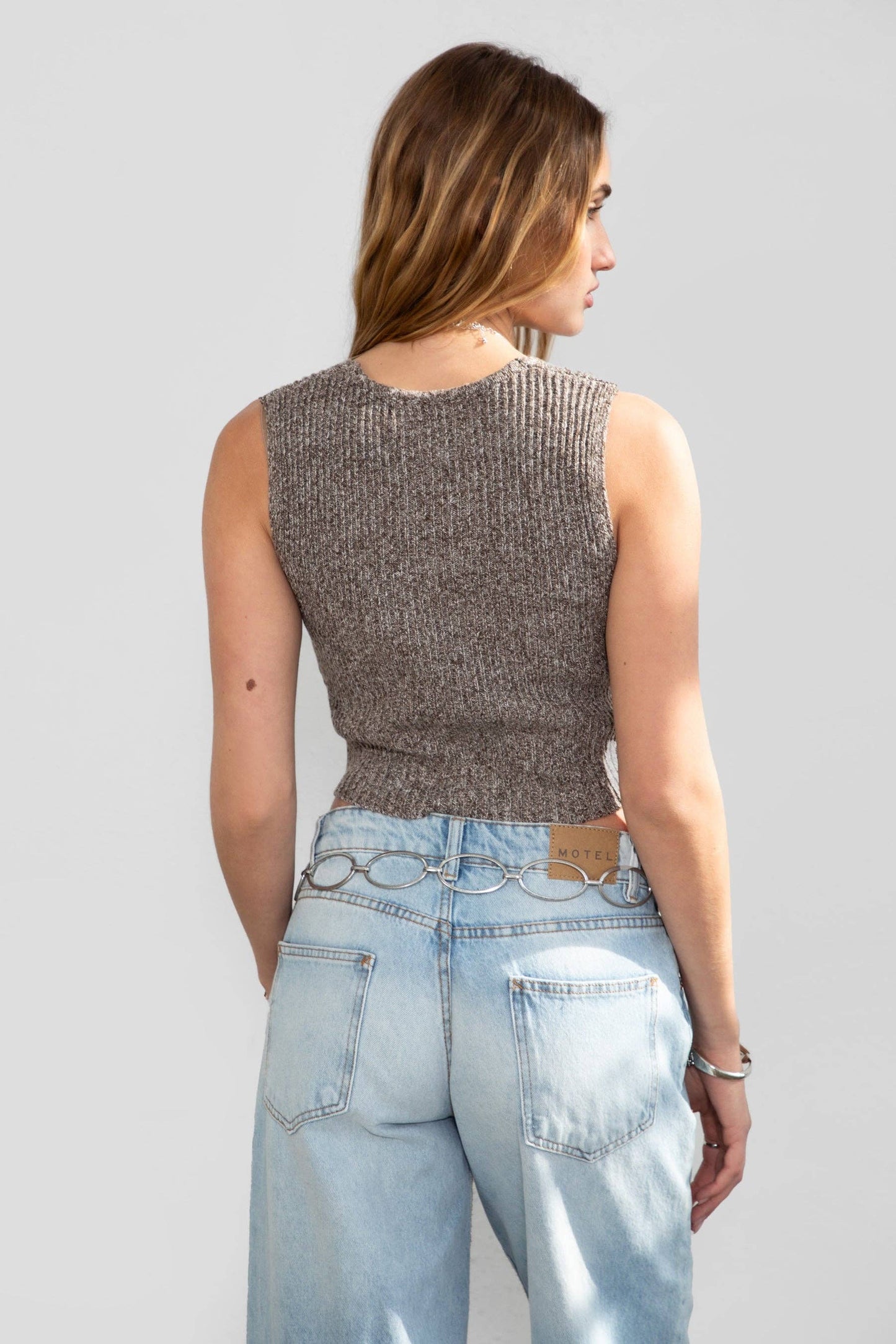 RAYCHEL Marled Ribbed Sweater Knit Vest : TC30248-RAYCHEL-BROWN
