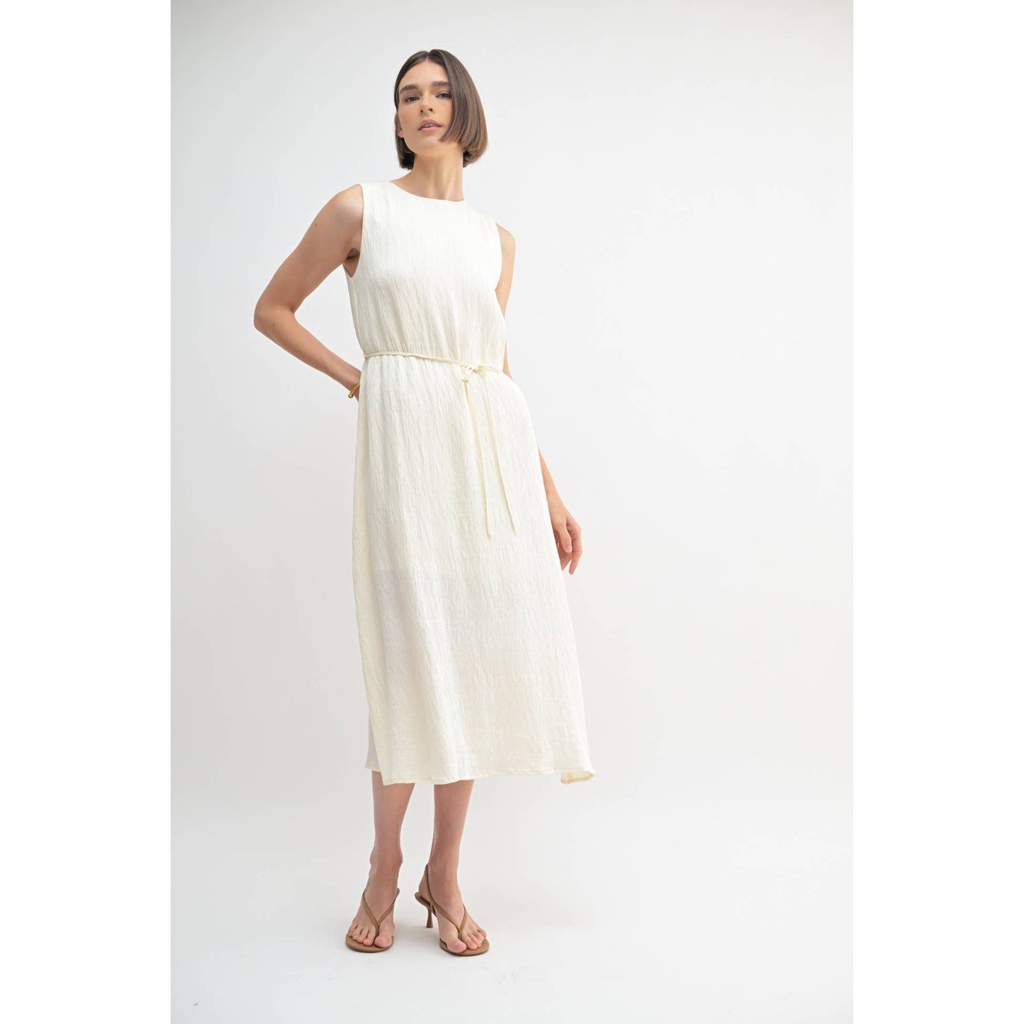 TEXTURE SLEEVELESS MIDI DRESS: Blue / FD67968_1