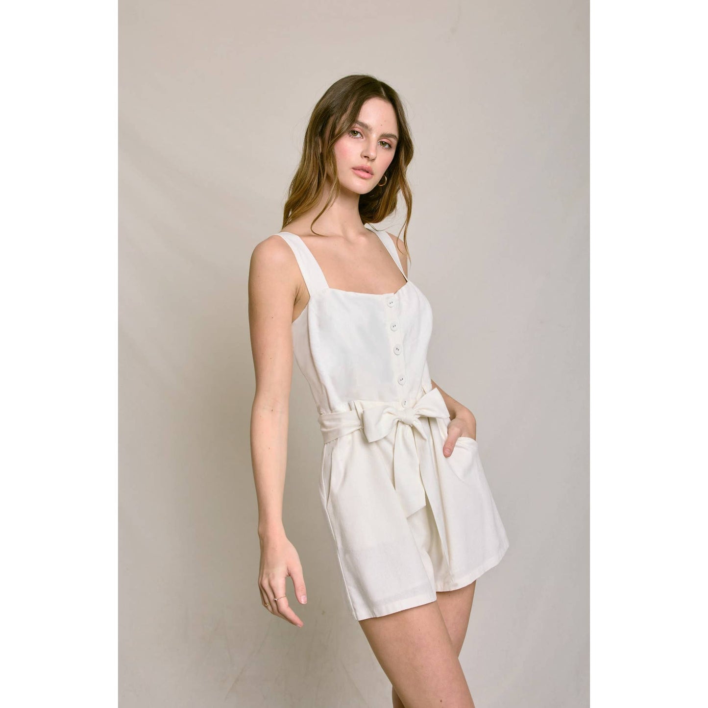 Heaven Sent Button Down Romper: NAVY / FR12522-P1465_1